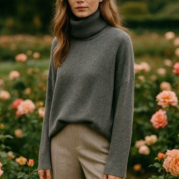 Nordstrom Rack Dark Grey Heathered Knit Turtleneck Sweater - Picture 1 of 8